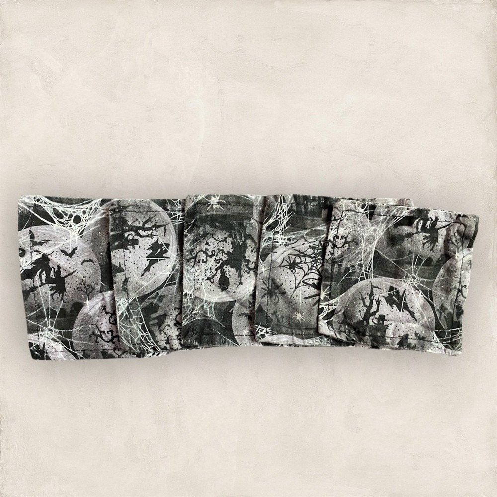 Handmade Black & Grey Spooky Halloween Square Fabric Coasters Set of 5